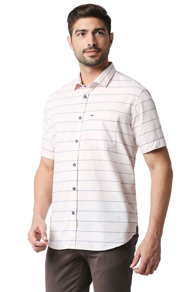 BASICS SLIM FIT WEFT STRIPE HALFSLEEVES SHIRT