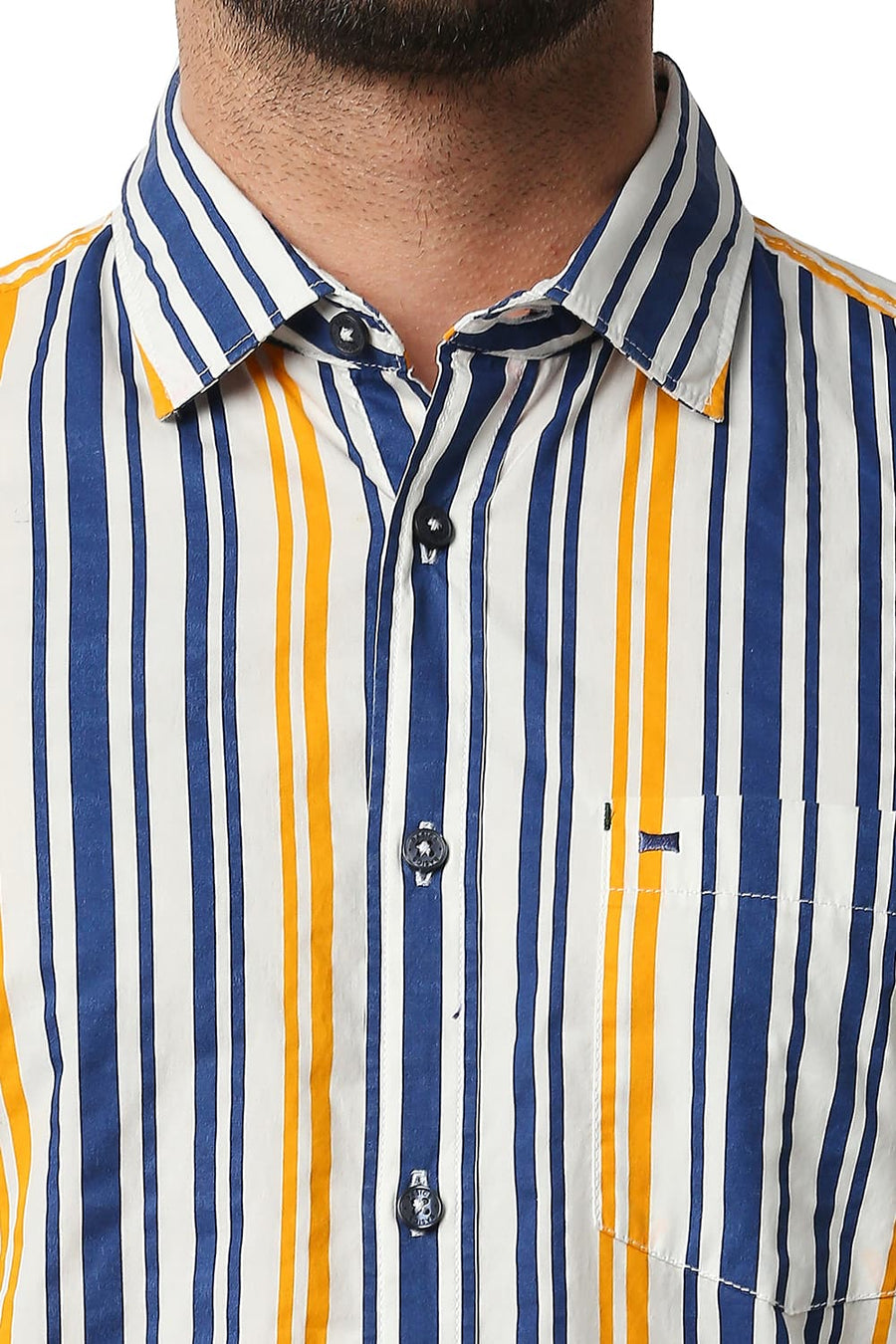 BASICS SLIM FIT ESTATE NAVY POPLIN PRINT STRIPE SHIRT