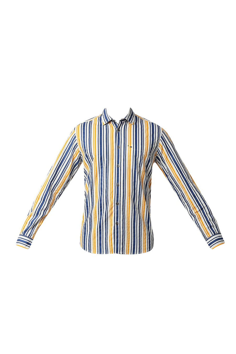 BASICS SLIM FIT ESTATE NAVY POPLIN PRINT STRIPE SHIRT