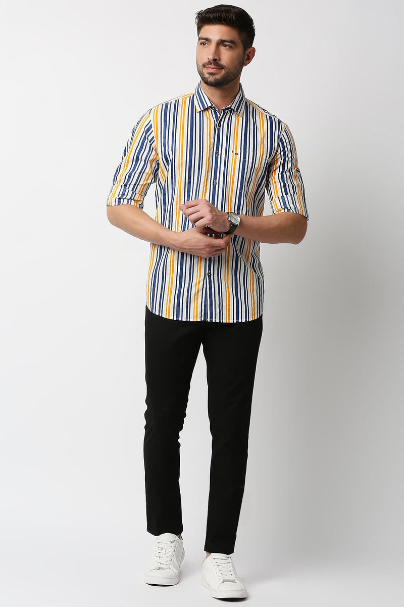 Slim Fit Poplin Print Stripe Shirt