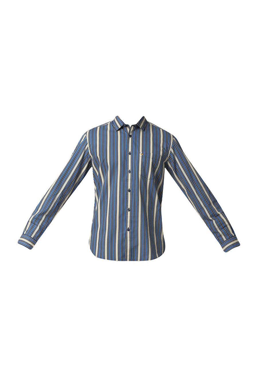 BASICS SLIM FIT TRUE NAVY POPLIN PRINT STRIPE SHIRT