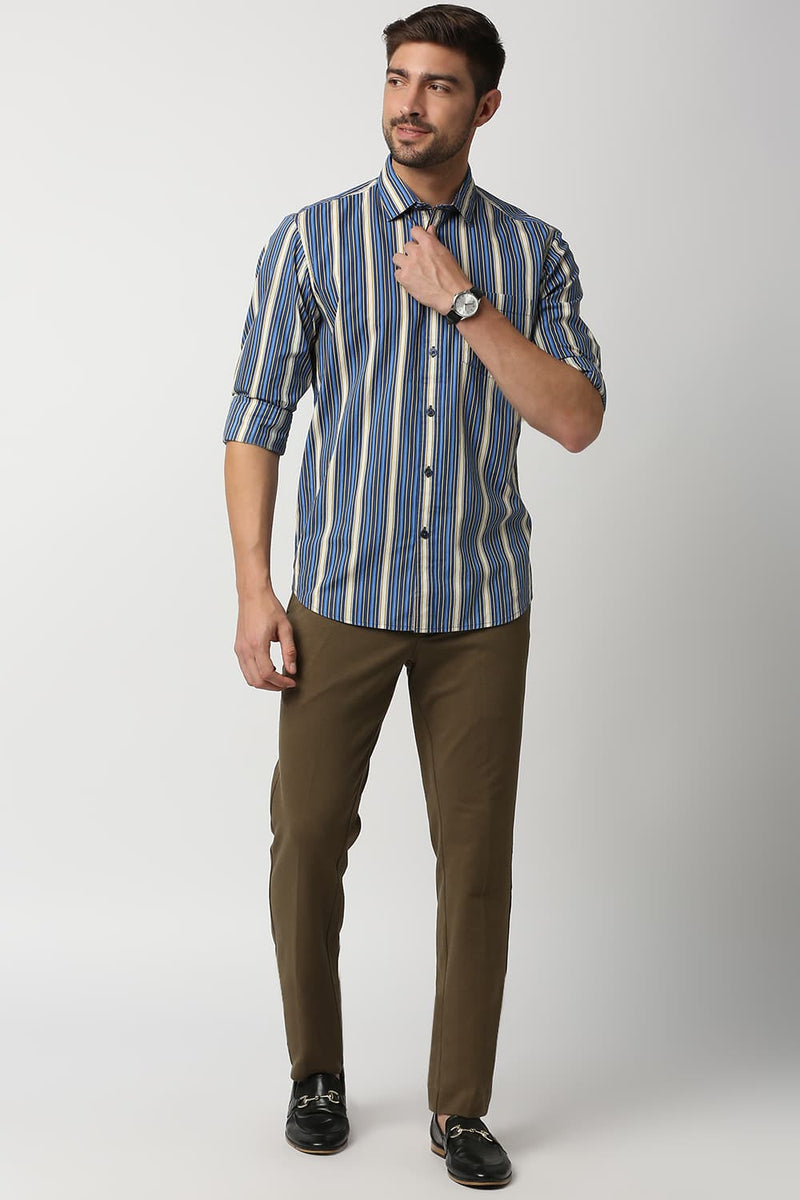 Slim Fit Poplin Print Stripe Shirt