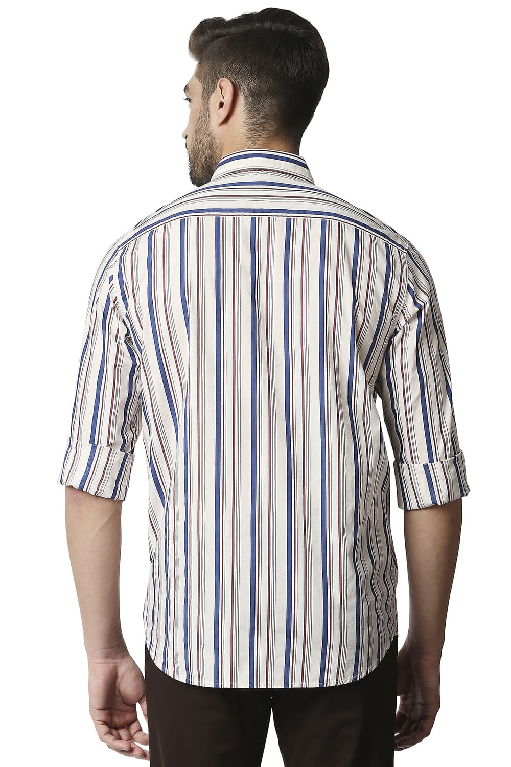 BASICS SLIM FIT POPLIN PRINT STRIPE SHIRT