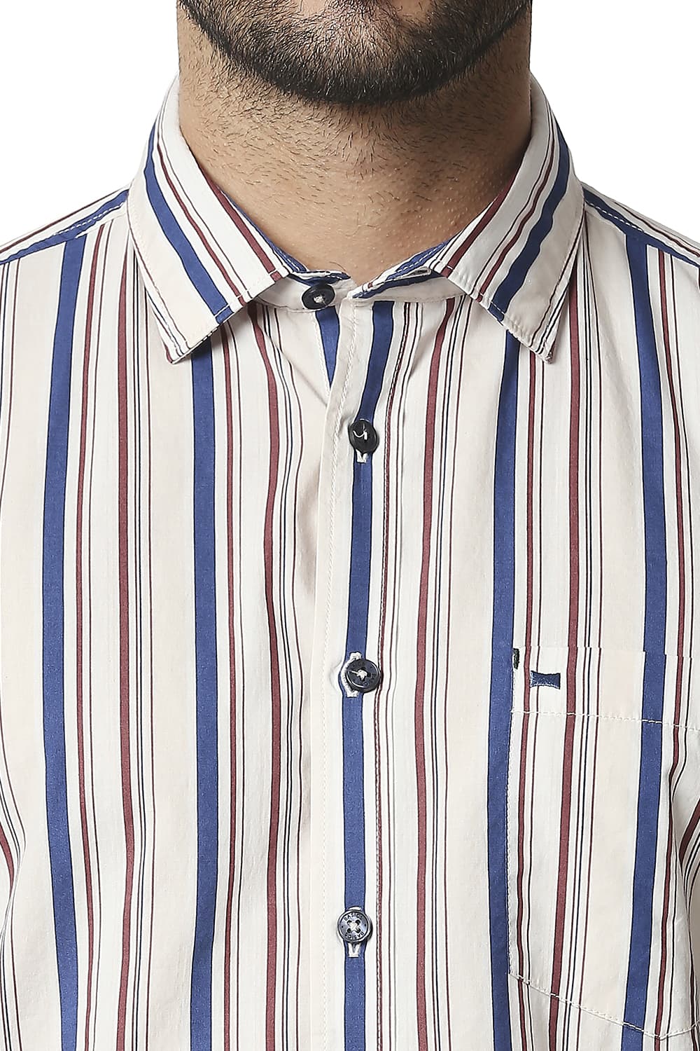 BASICS SLIM FIT POPLIN PRINT STRIPE SHIRT