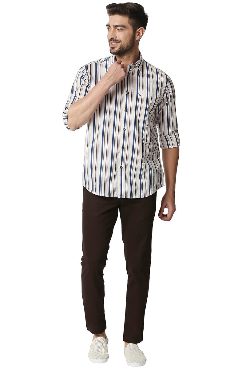 BASICS SLIM FIT POPLIN PRINT STRIPE SHIRT