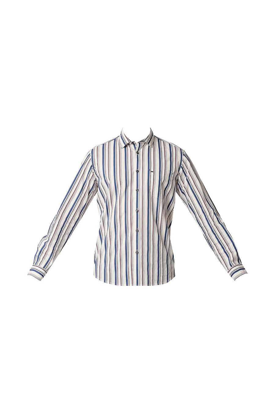 BASICS SLIM FIT GARDENIA PEACH POPLIN PRINT STRIPE SHIRT
