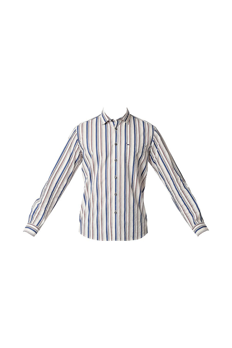 BASICS SLIM FIT POPLIN PRINT STRIPE SHIRT