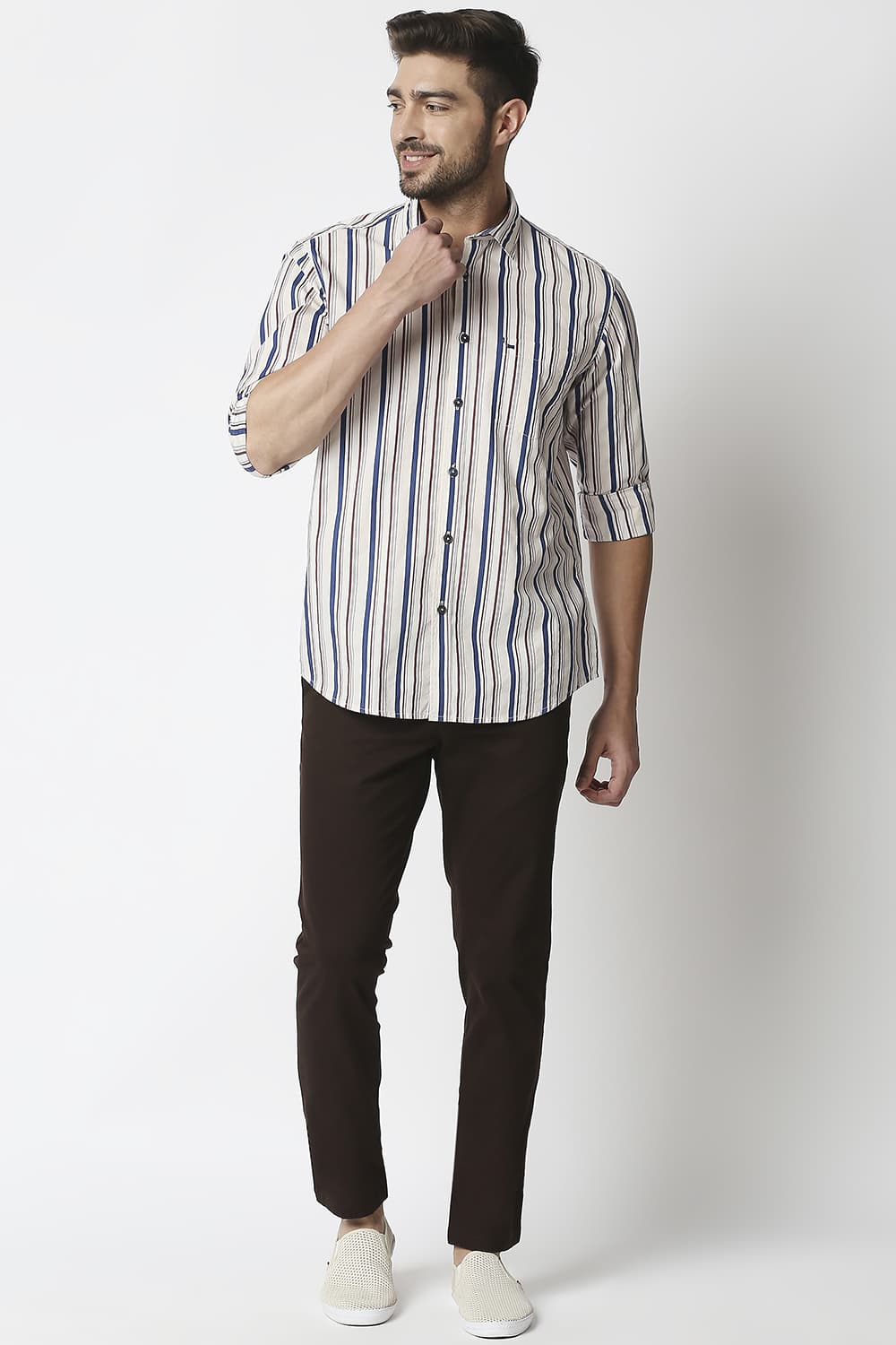 Slim Fit Poplin Print Stripe Shirt