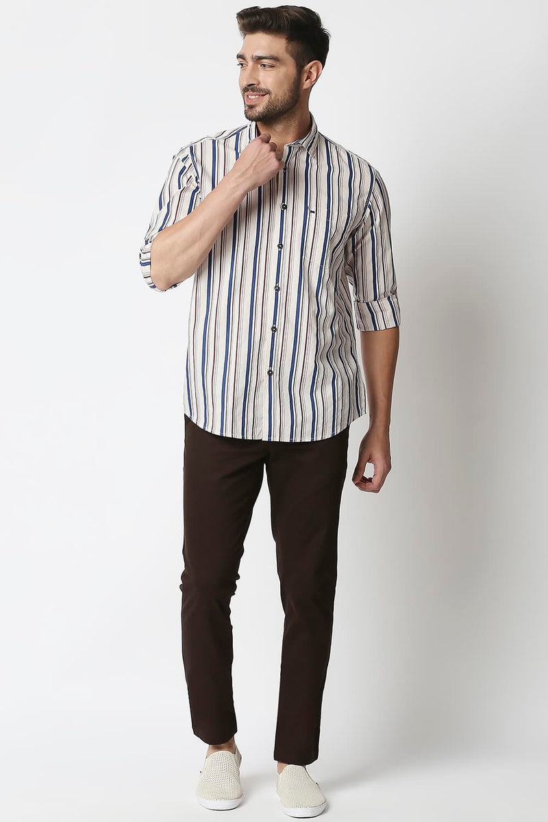 Slim Fit Poplin Print Stripe Shirt