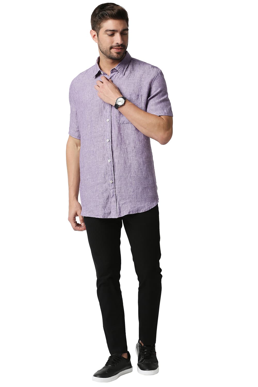 BASICS SLIM FIT LINEN HALFSLEEVES SHIRT