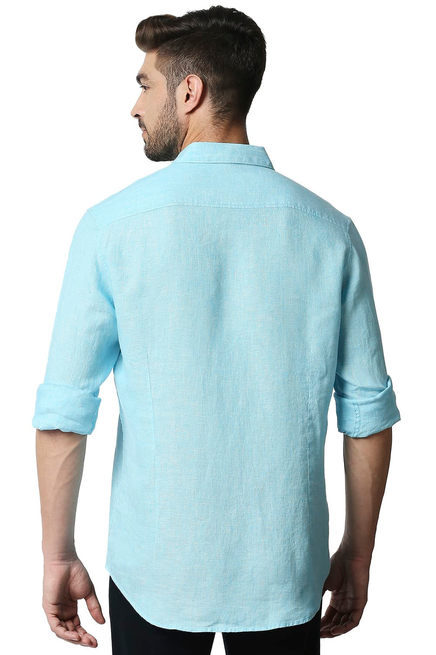 BASICS SLIM FIT GULF STREAM BLUE LINEN SHIRT