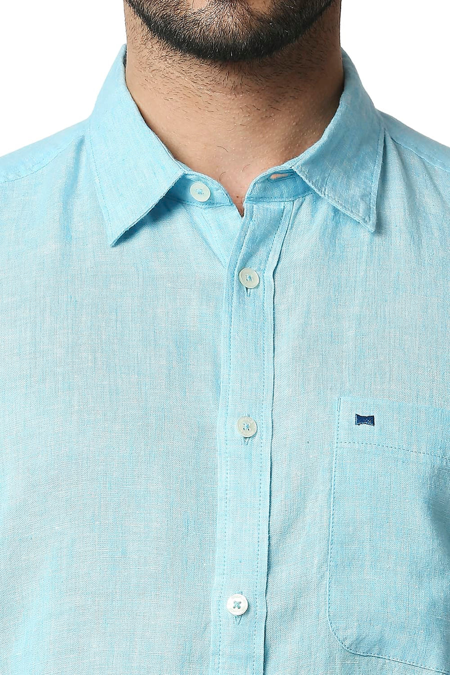 BASICS SLIM FIT GULF STREAM BLUE LINEN SHIRT
