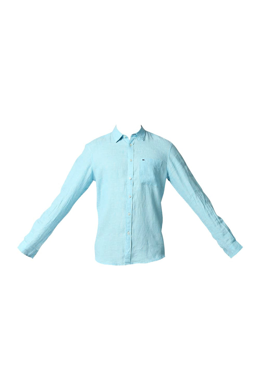 BASICS SLIM FIT GULF STREAM BLUE LINEN SHIRT