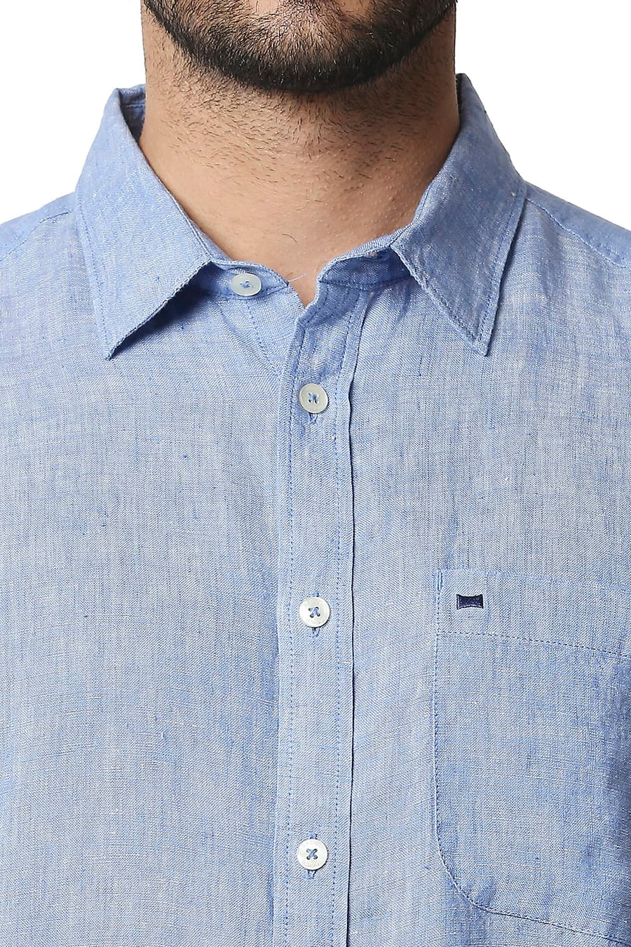 BASICS SLIM FIT PROVENCE BLUE LINEN SHIRT