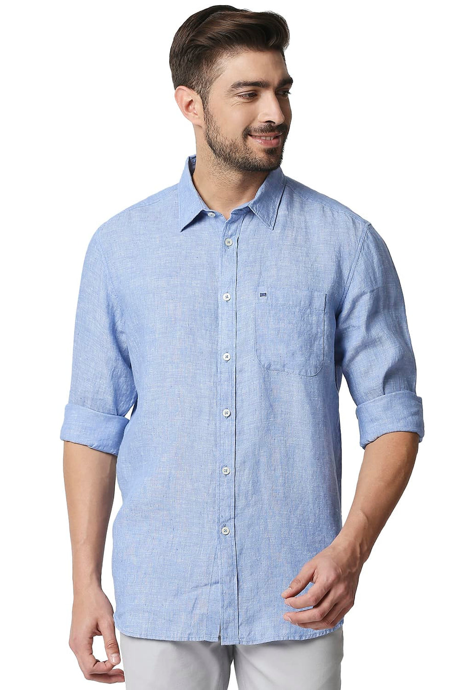 BASICS SLIM FIT PROVENCE BLUE LINEN SHIRT