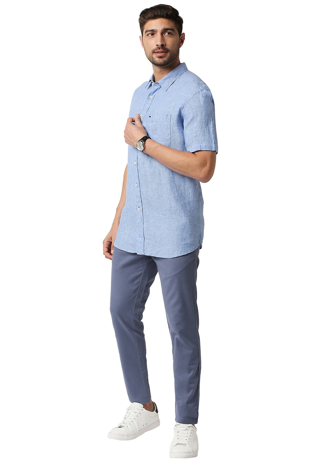 BASICS SLIM FIT LINEN HALFSLEEVES SHIRT