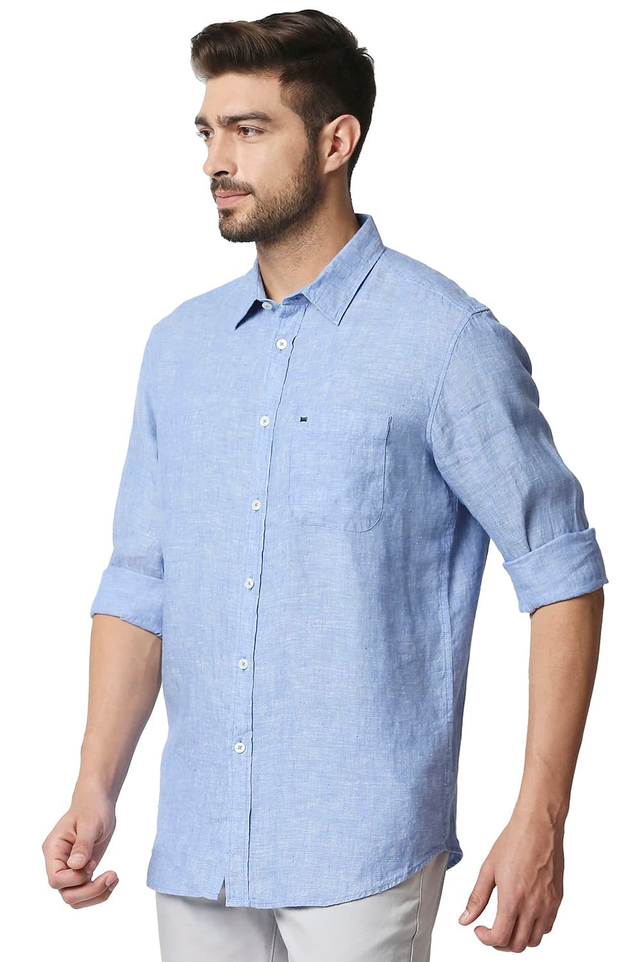 BASICS SLIM FIT PROVENCE BLUE LINEN SHIRT