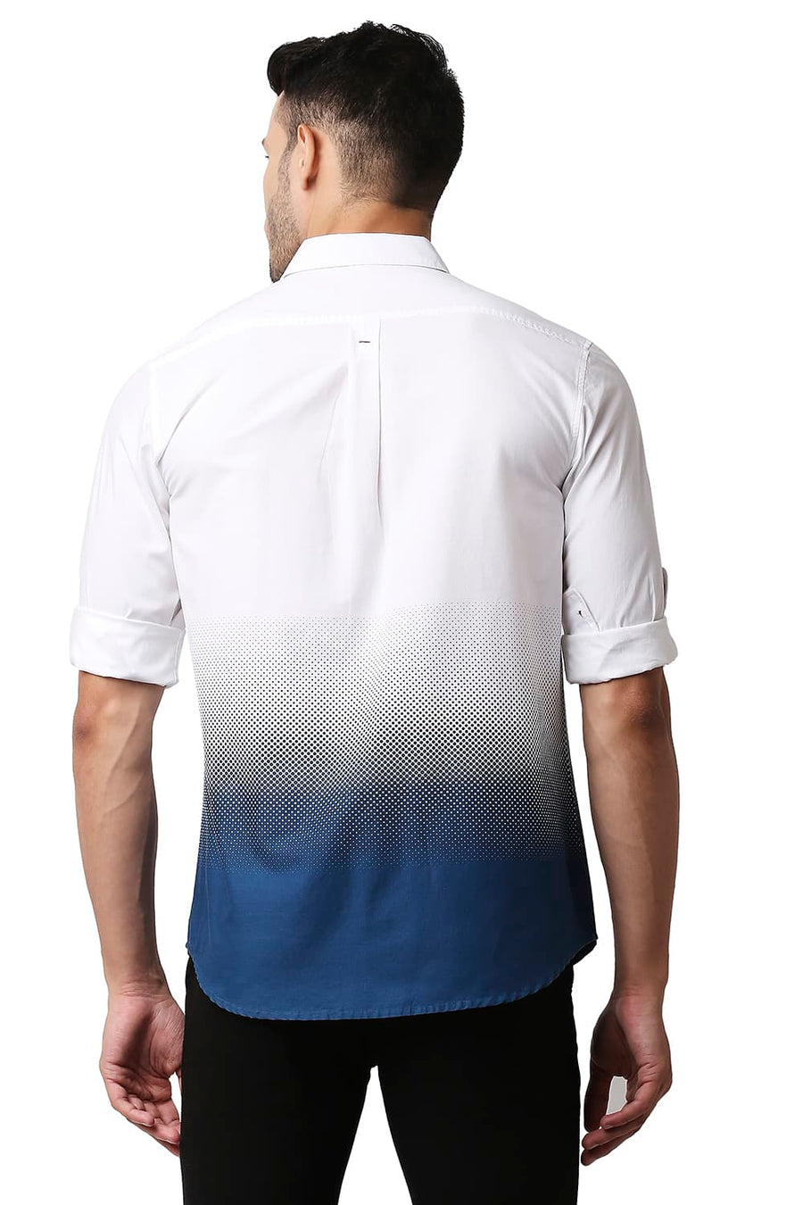 BASICS SLIM FIT CLOUD WHITE OXFORD PRINTED SHIRT