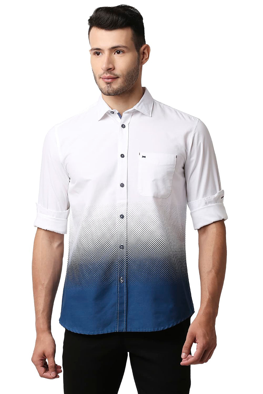 BASICS SLIM FIT CLOUD WHITE OXFORD PRINTED SHIRT