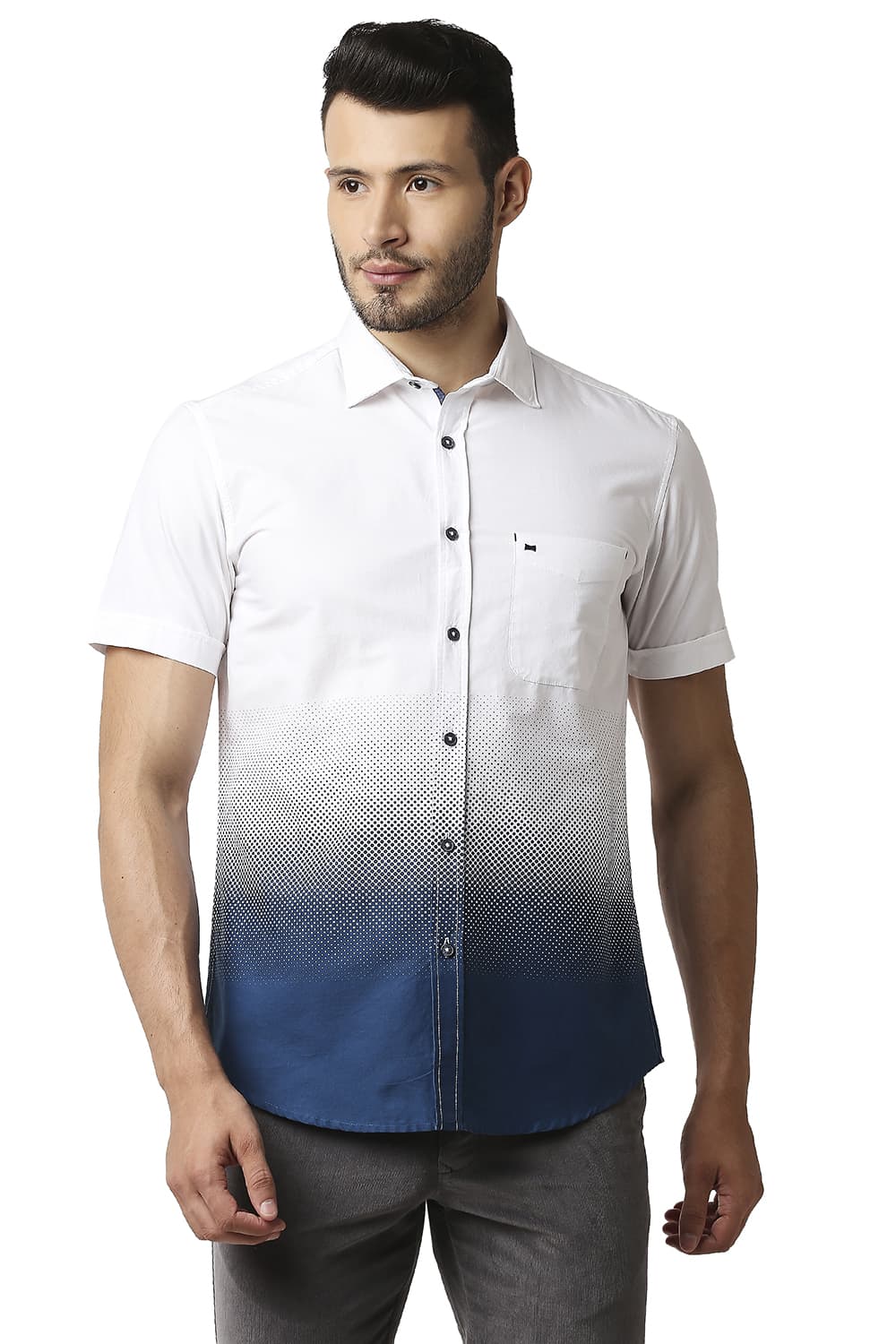 BASICS SLIM FIT OXFORD PRINTED SHIRT