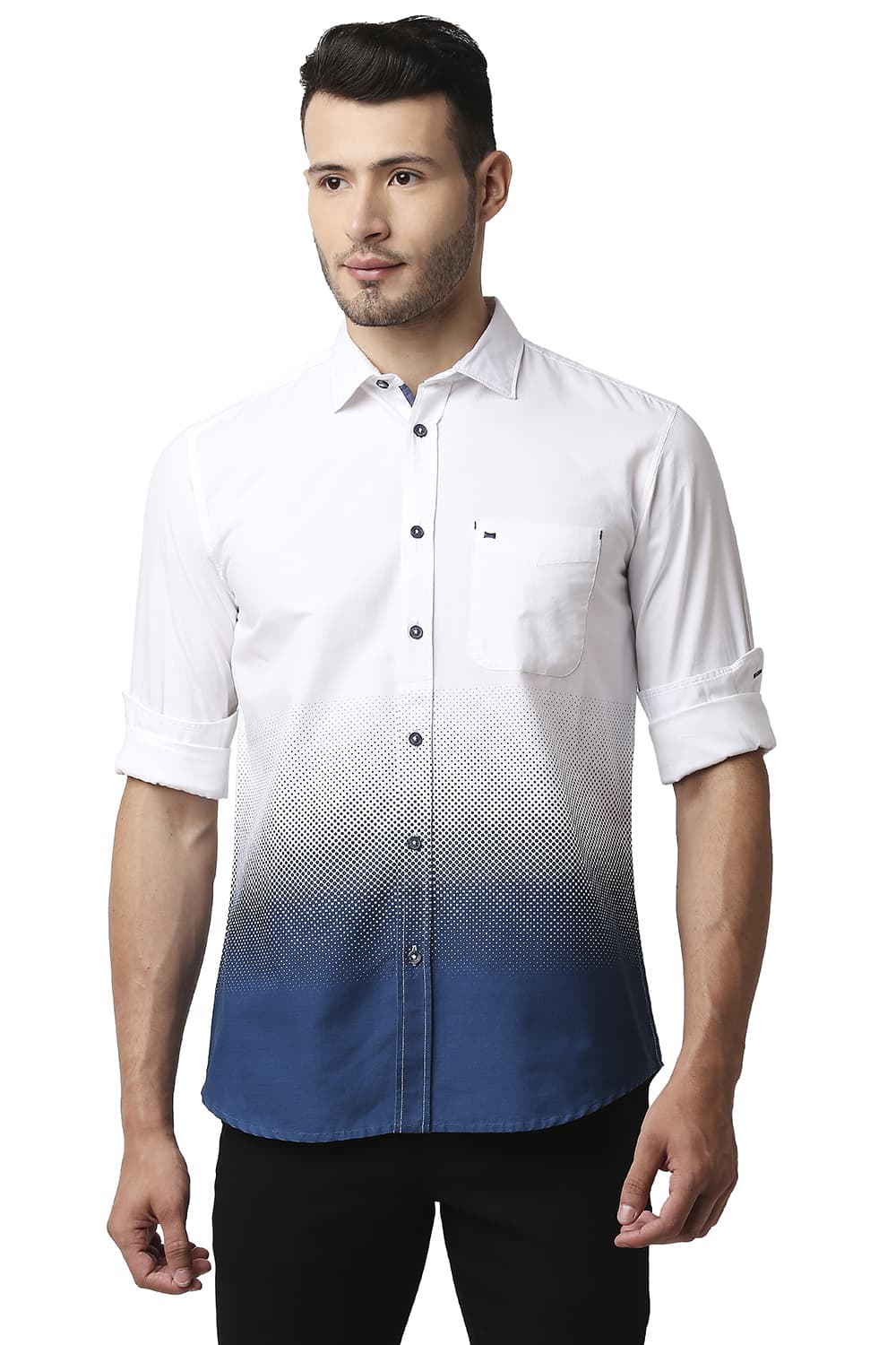 BASICS SLIM FIT OXFORD PRINTED SHIRT