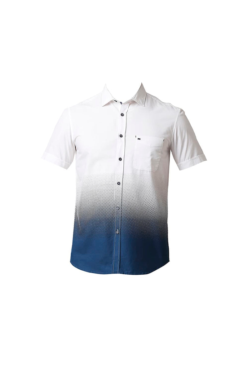 BASICS SLIM FIT OXFORD PRINTED HALFSLEEVES SHIRT