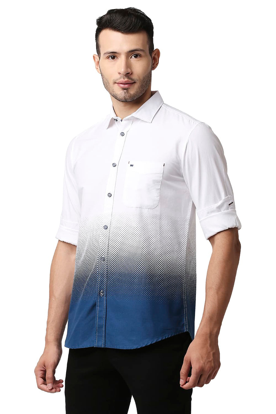 BASICS SLIM FIT CLOUD WHITE OXFORD PRINTED SHIRT