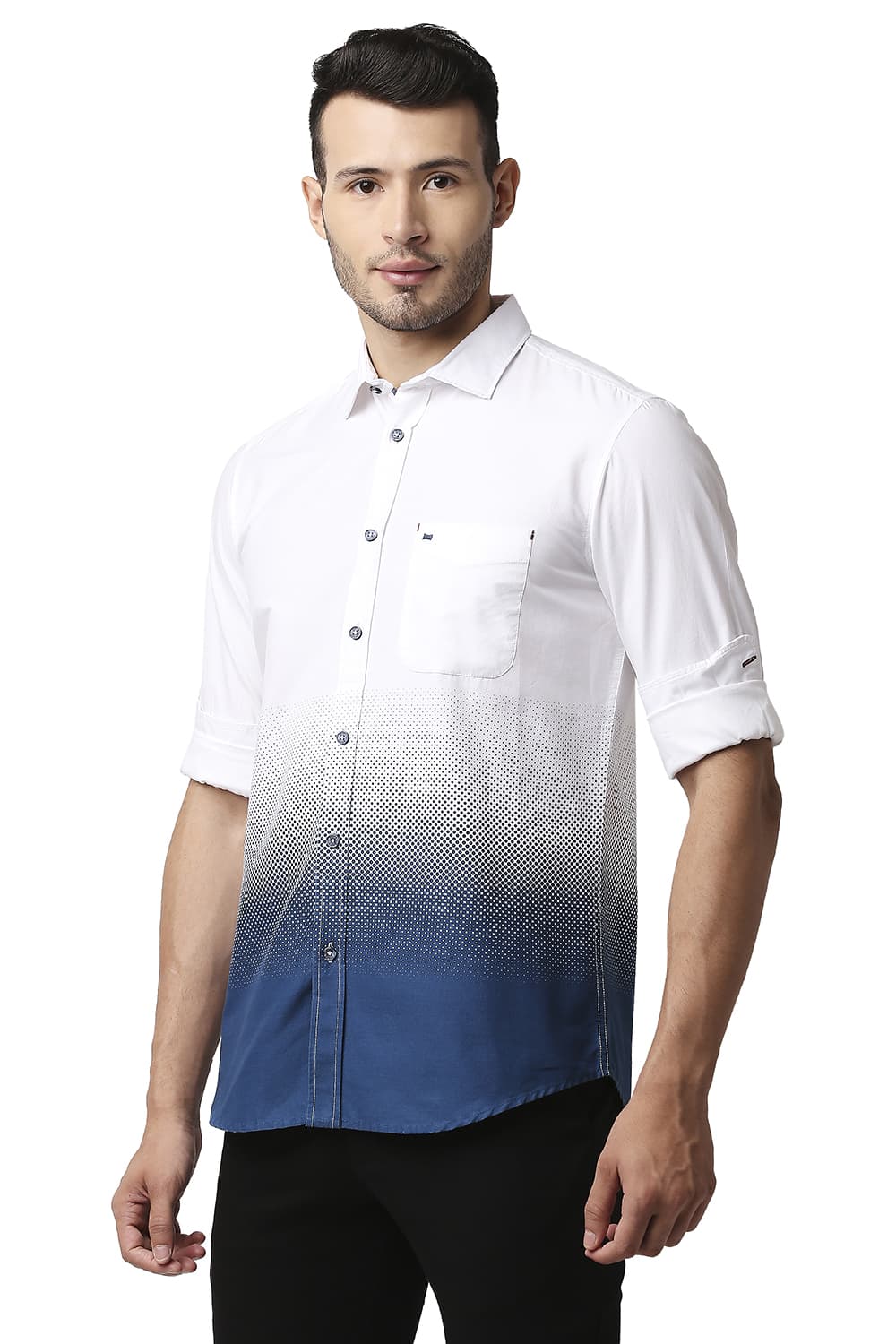 BASICS SLIM FIT OXFORD PRINTED SHIRT