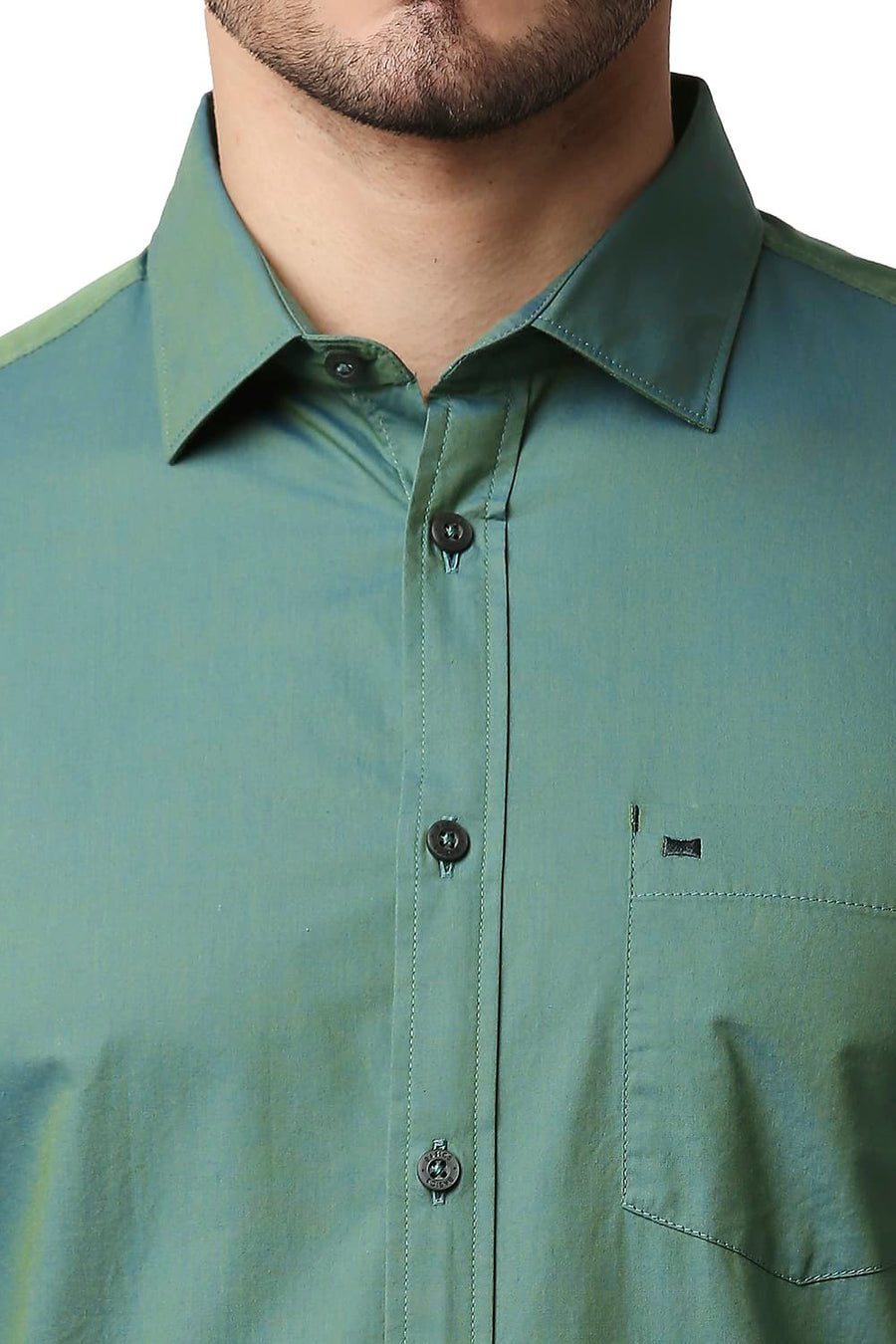 BASICS SLIM FIT SAGE BRUSH GREEN TWO TONE CHAMBRAY SHIRT