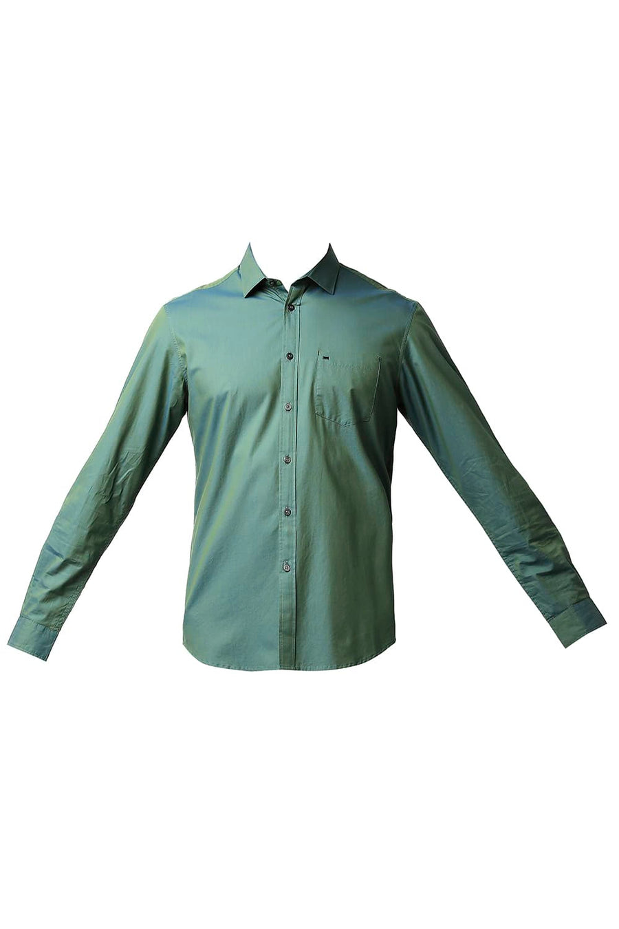 BASICS SLIM FIT SAGE BRUSH GREEN TWO TONE CHAMBRAY SHIRT