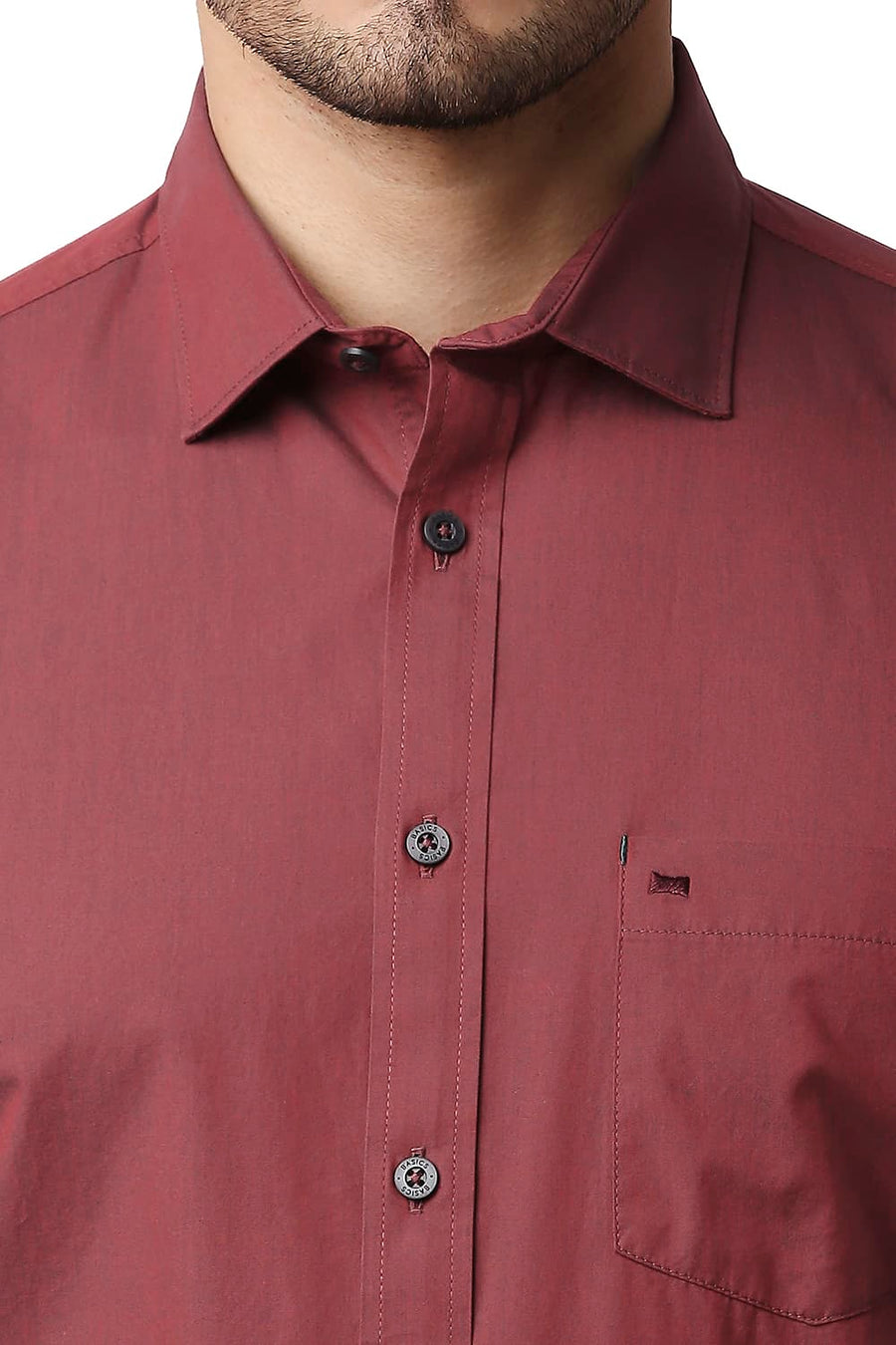 BASICS SLIM FIT RUSSET RED TWO TONE CHAMBRAY SHIRT