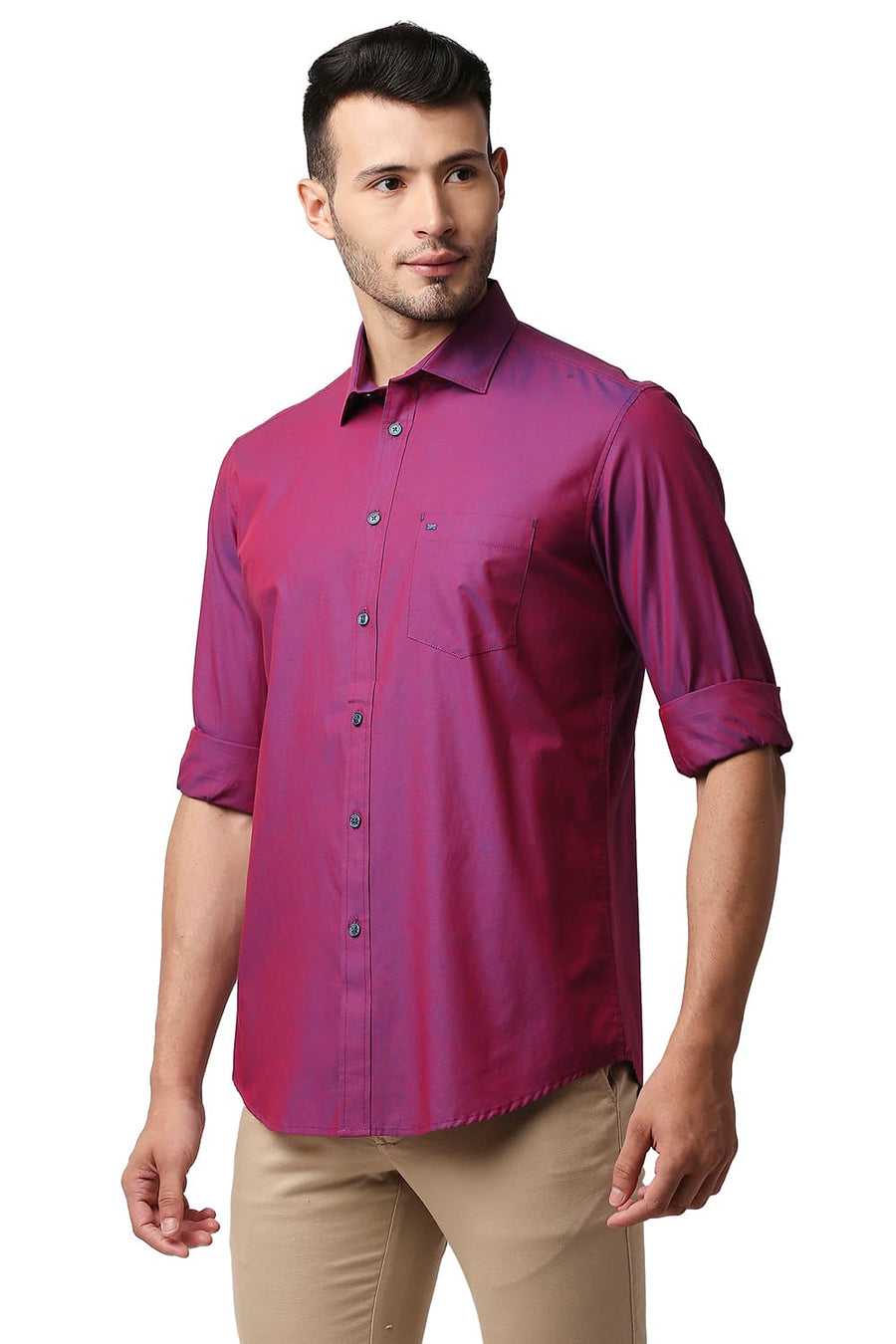 BASICS SLIM FIT AMARANTH PINK TWO TONE CHAMBRAY SHIRT