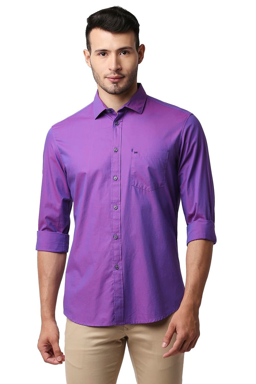 BASICS SLIM FIT PASSION PURPLE TWO TONE CHAMBRAY SHIRT