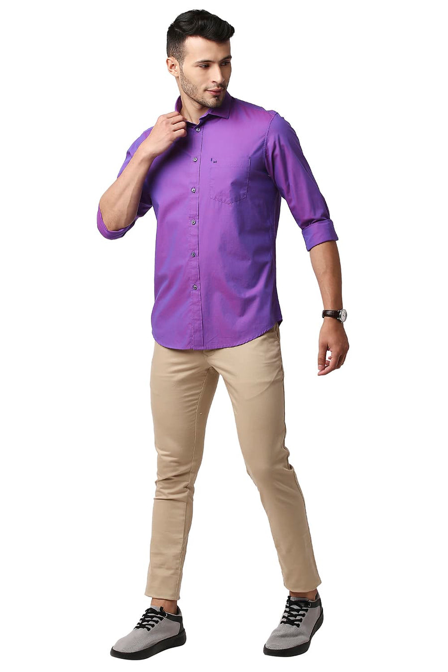BASICS SLIM FIT PASSION PURPLE TWO TONE CHAMBRAY SHIRT