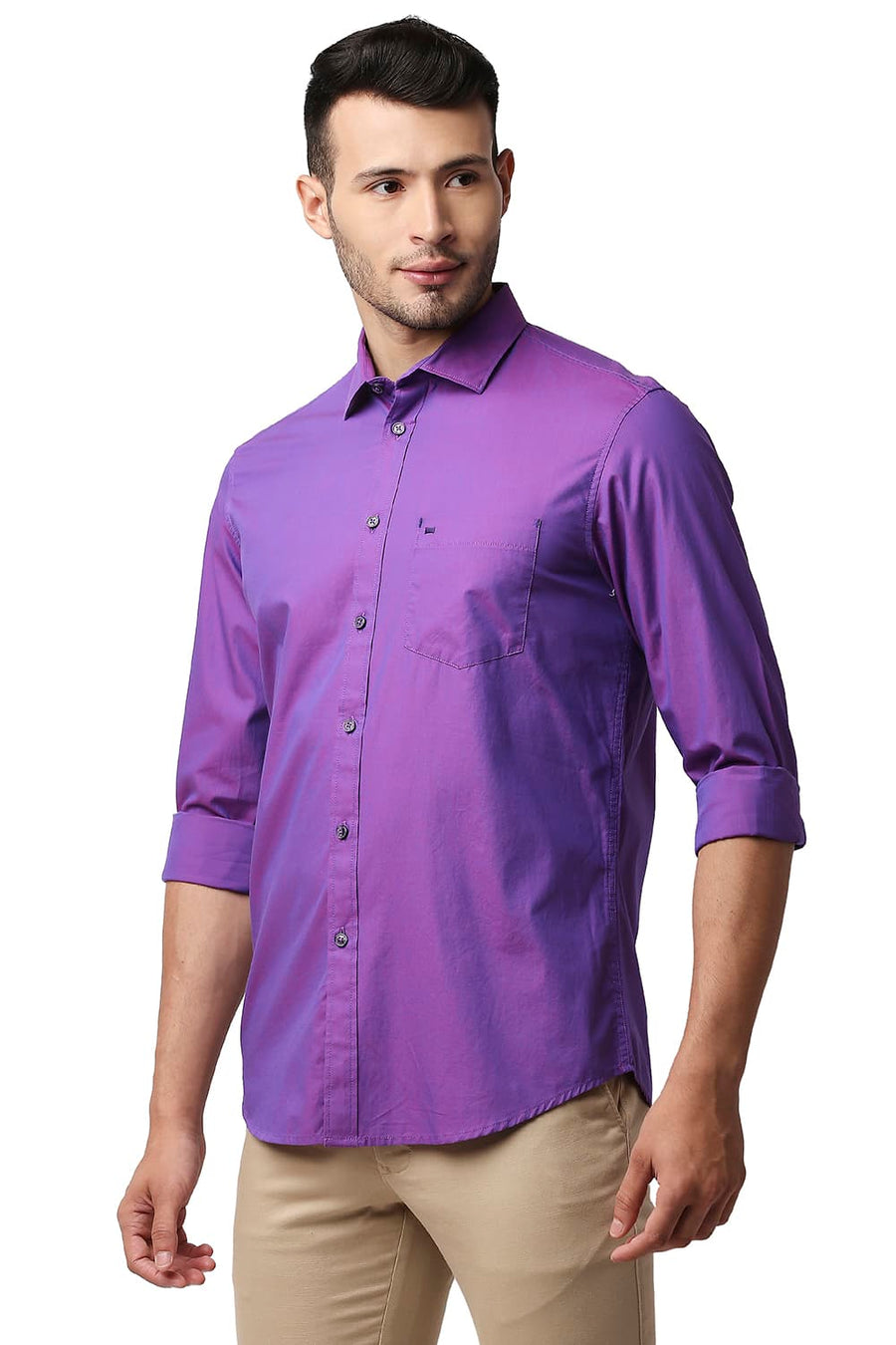 BASICS SLIM FIT PASSION PURPLE TWO TONE CHAMBRAY SHIRT