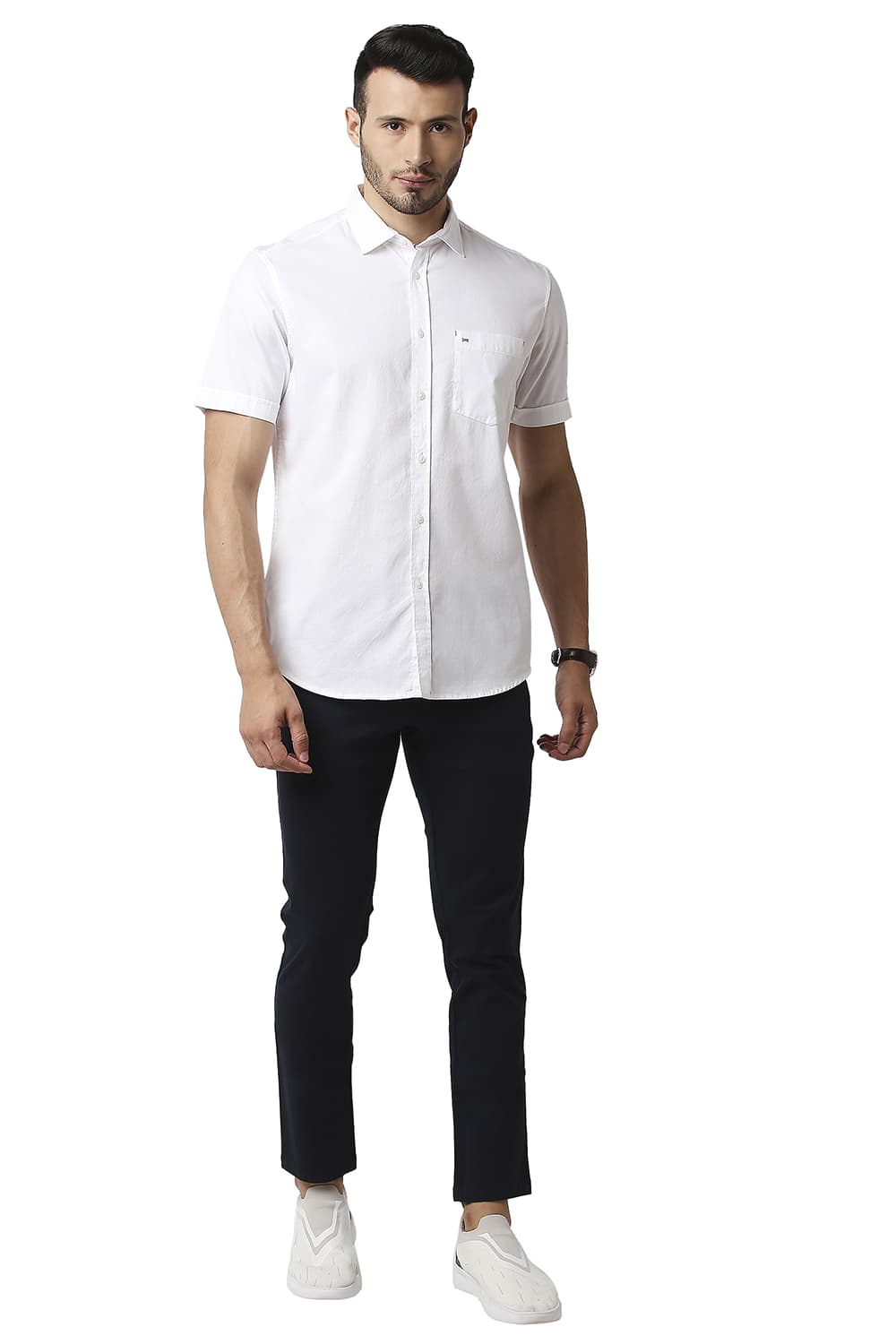 BASICS SLIM FIT CREPE HALFSLEEVES SHIRT