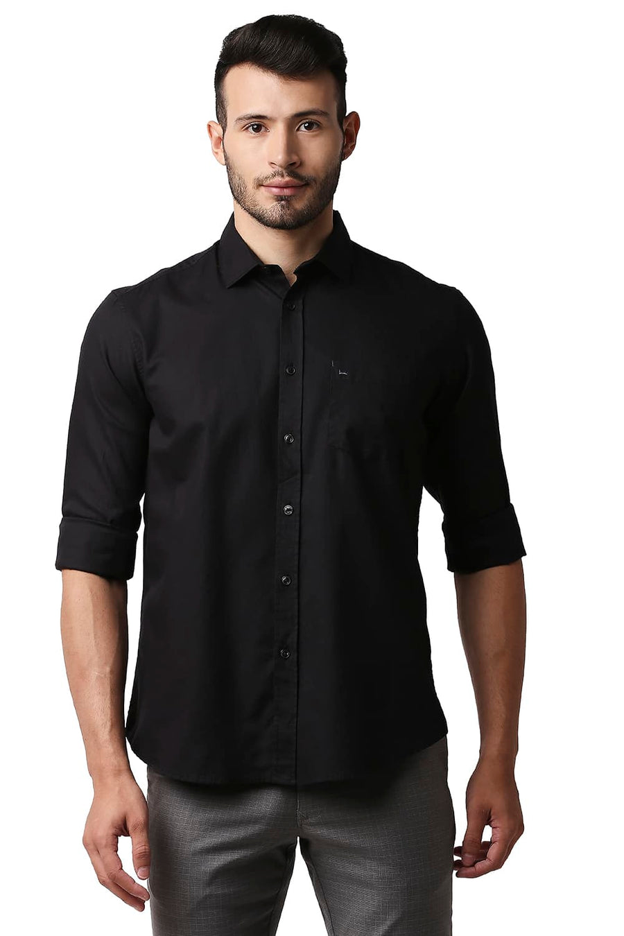 BASICS SLIM FIT NIGHT BLACK CREPE SHIRT