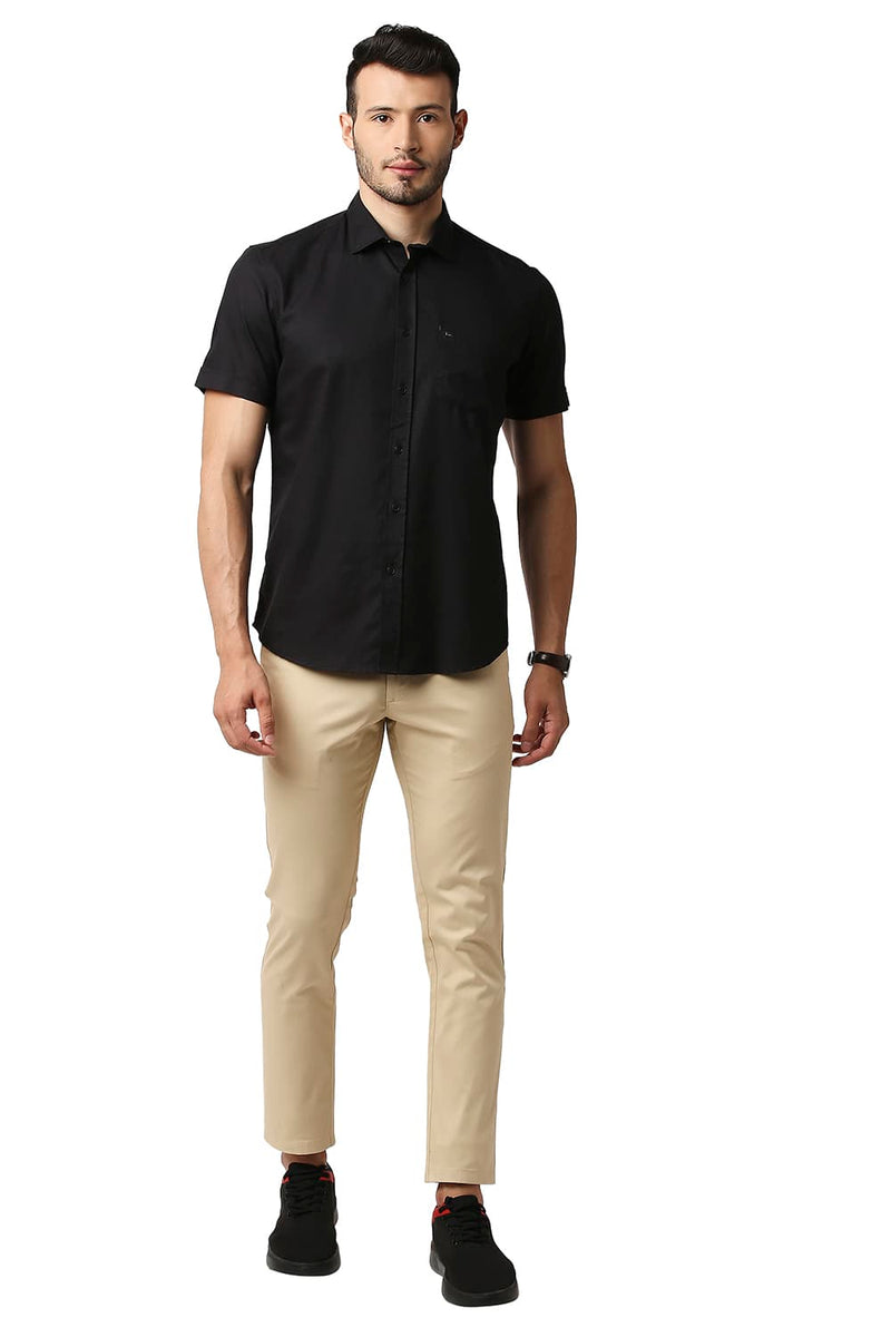 BASICS SLIM FIT CREPE HALFSLEEVES SHIRT