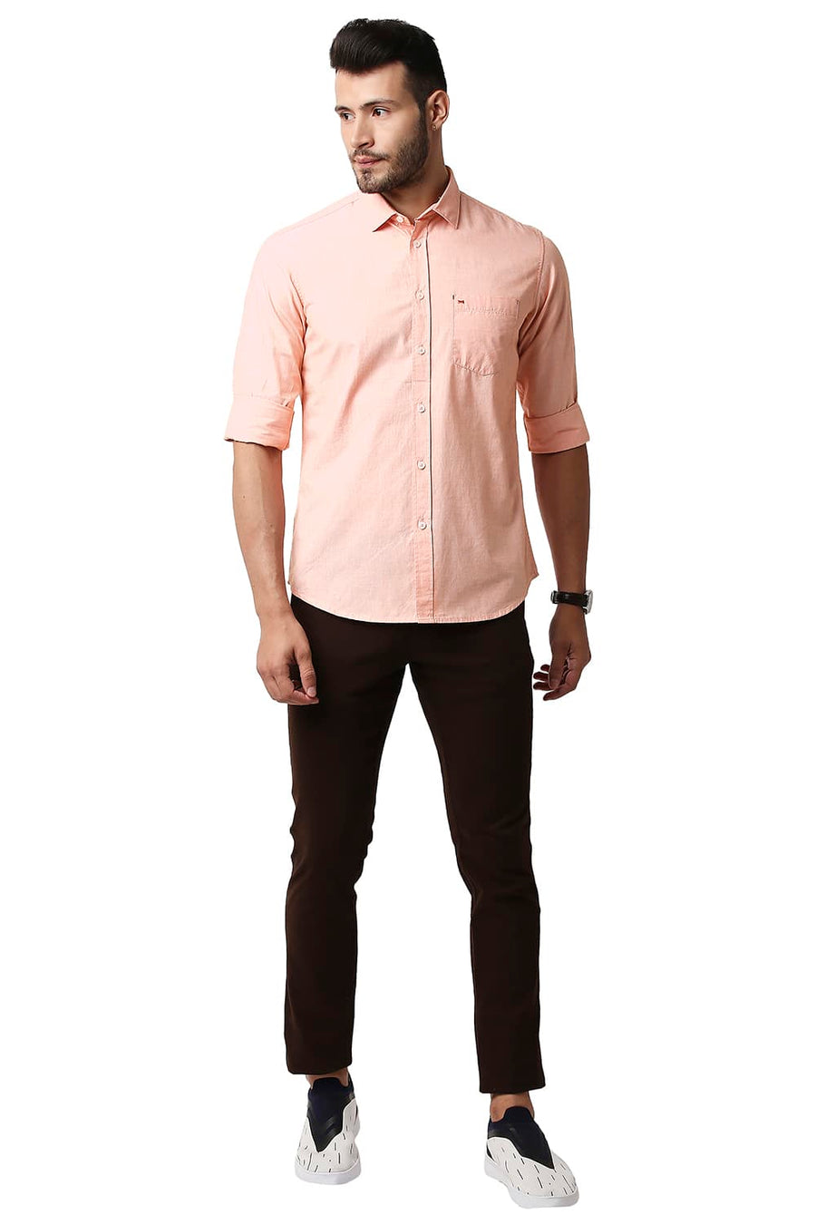 BASICS SLIM FIT ORANGE PARAFAIT FIL-A-FIL SHIRT
