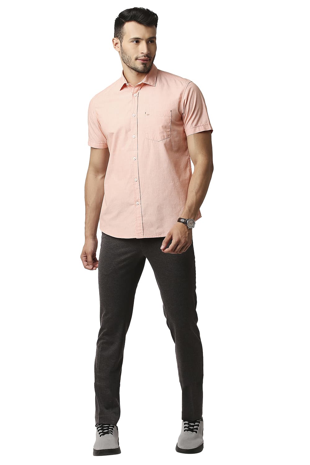 BASICS SLIM FIT FIL-A-FIL HALFSLEEVES SHIRT