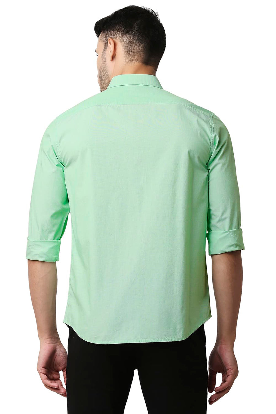 BASICS SLIM FIT GREEN ASH FIL-A-FIL SHIRT