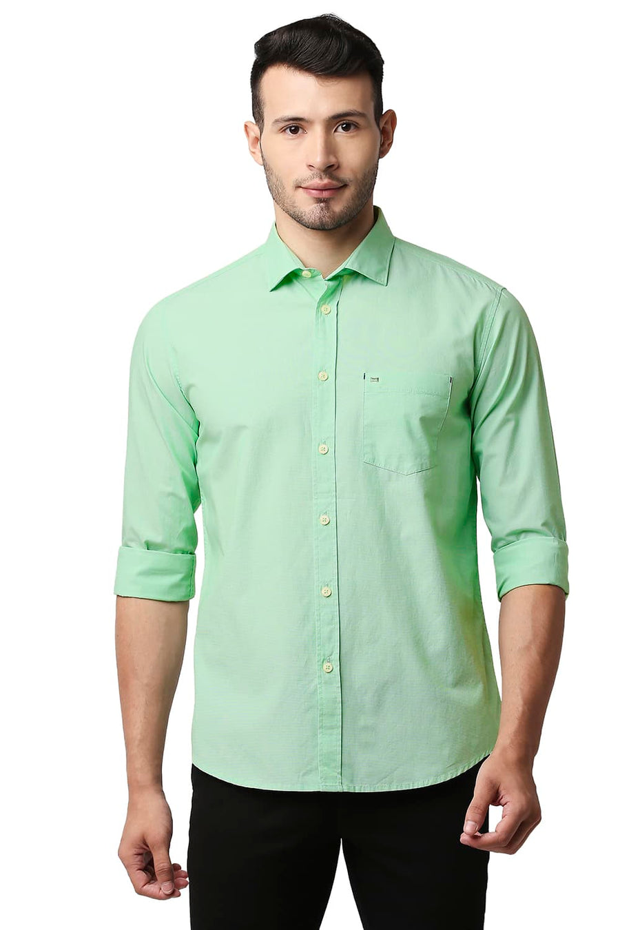 BASICS SLIM FIT GREEN ASH FIL-A-FIL SHIRT