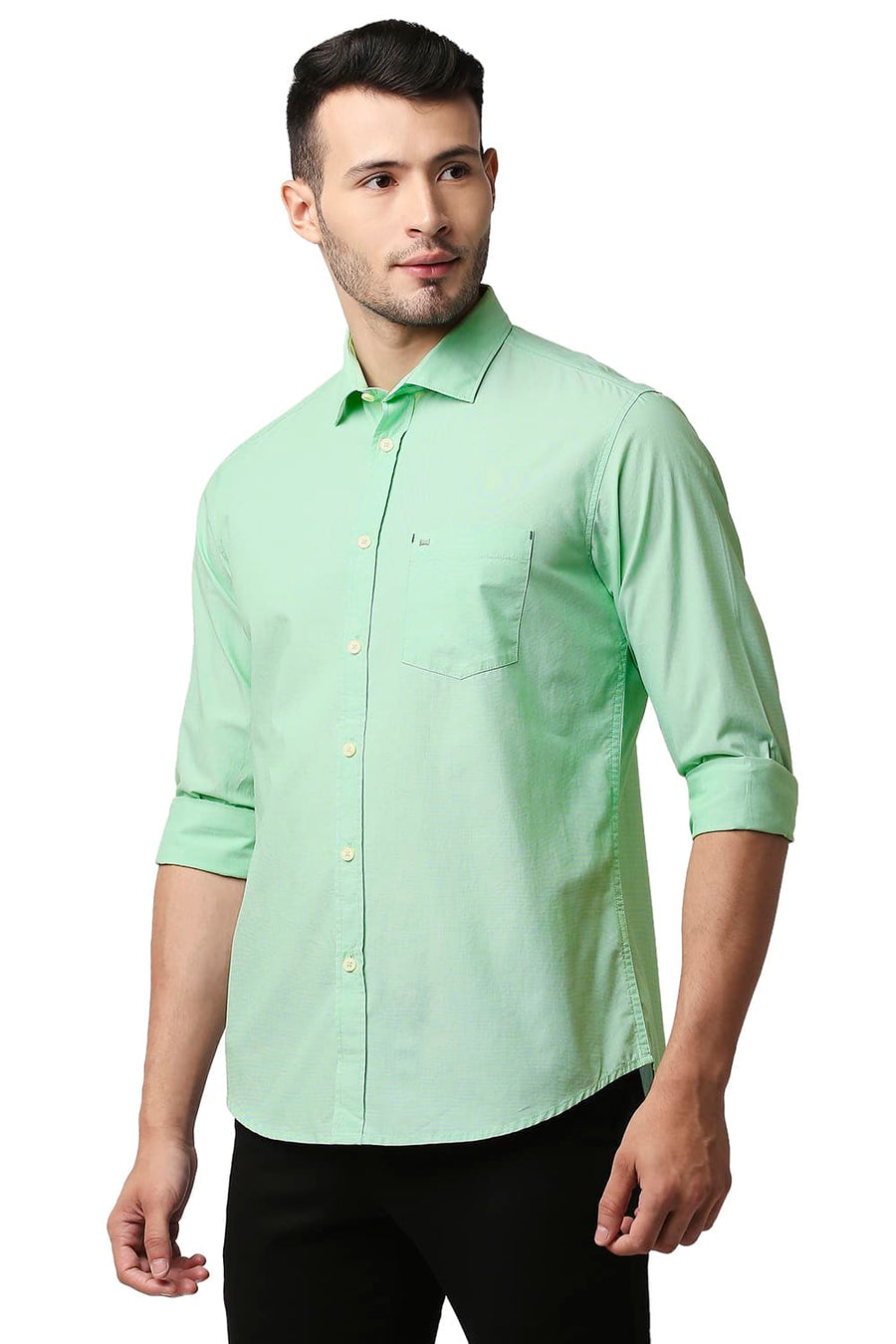 BASICS SLIM FIT GREEN ASH FIL-A-FIL SHIRT