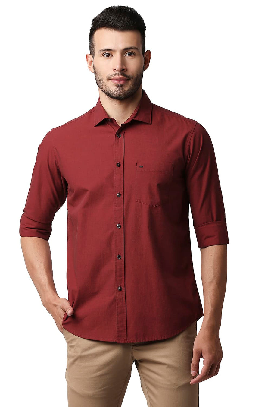 BASICS SLIM FIT SALSA RED FIL-A-FIL SHIRT