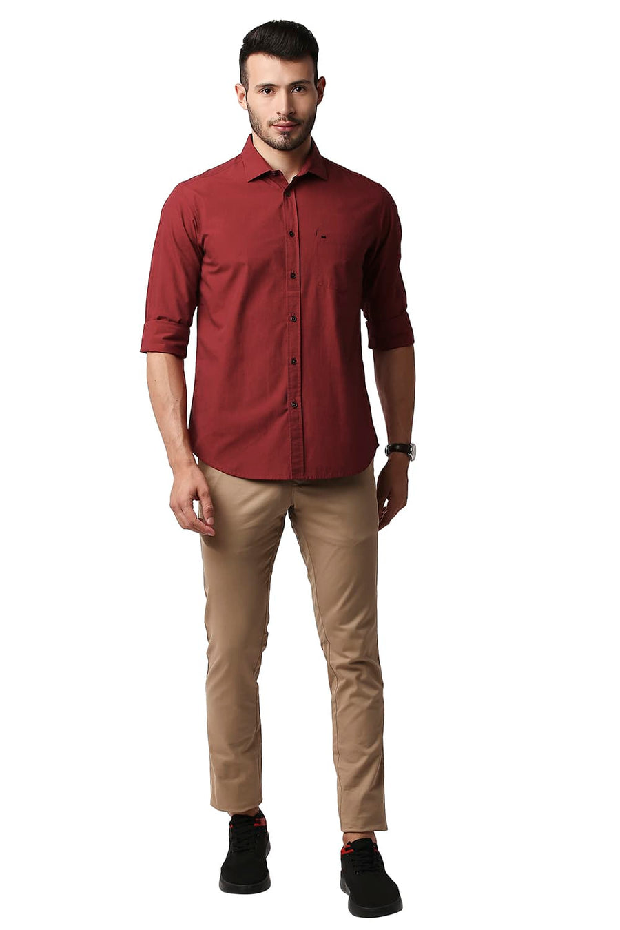 BASICS SLIM FIT SALSA RED FIL-A-FIL SHIRT
