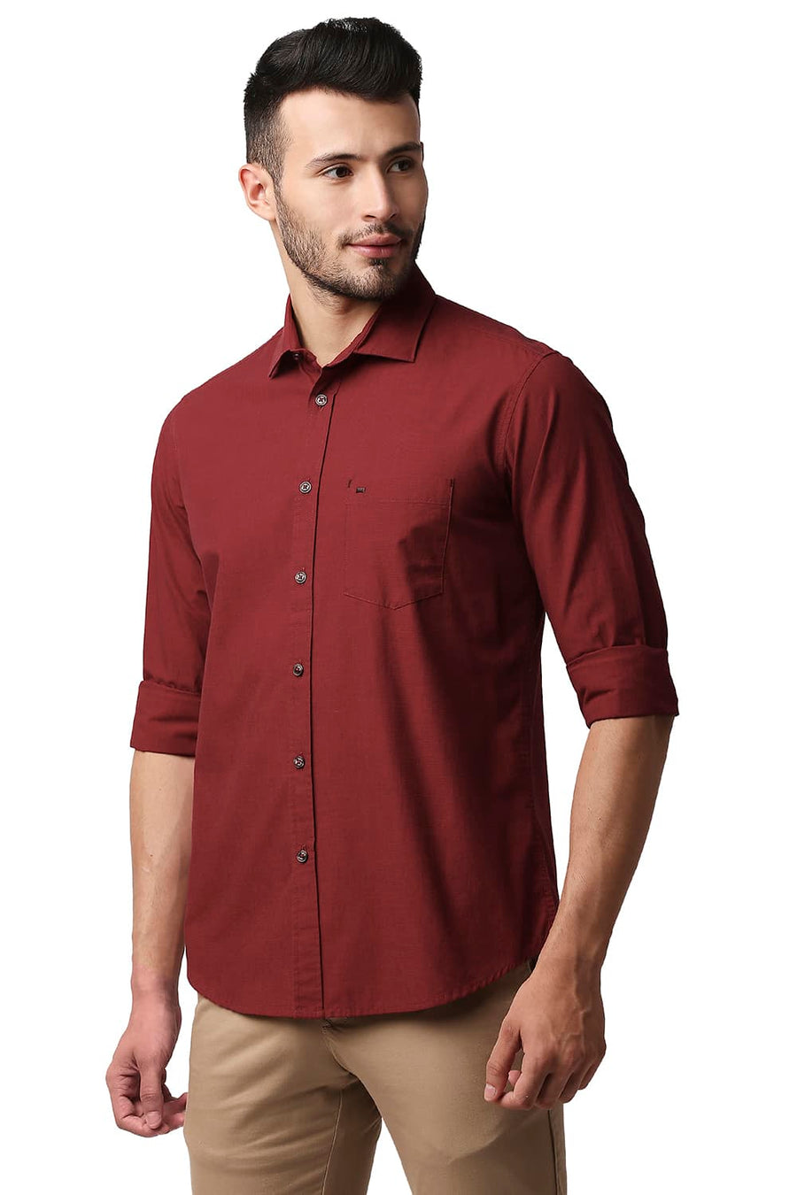BASICS SLIM FIT SALSA RED FIL-A-FIL SHIRT