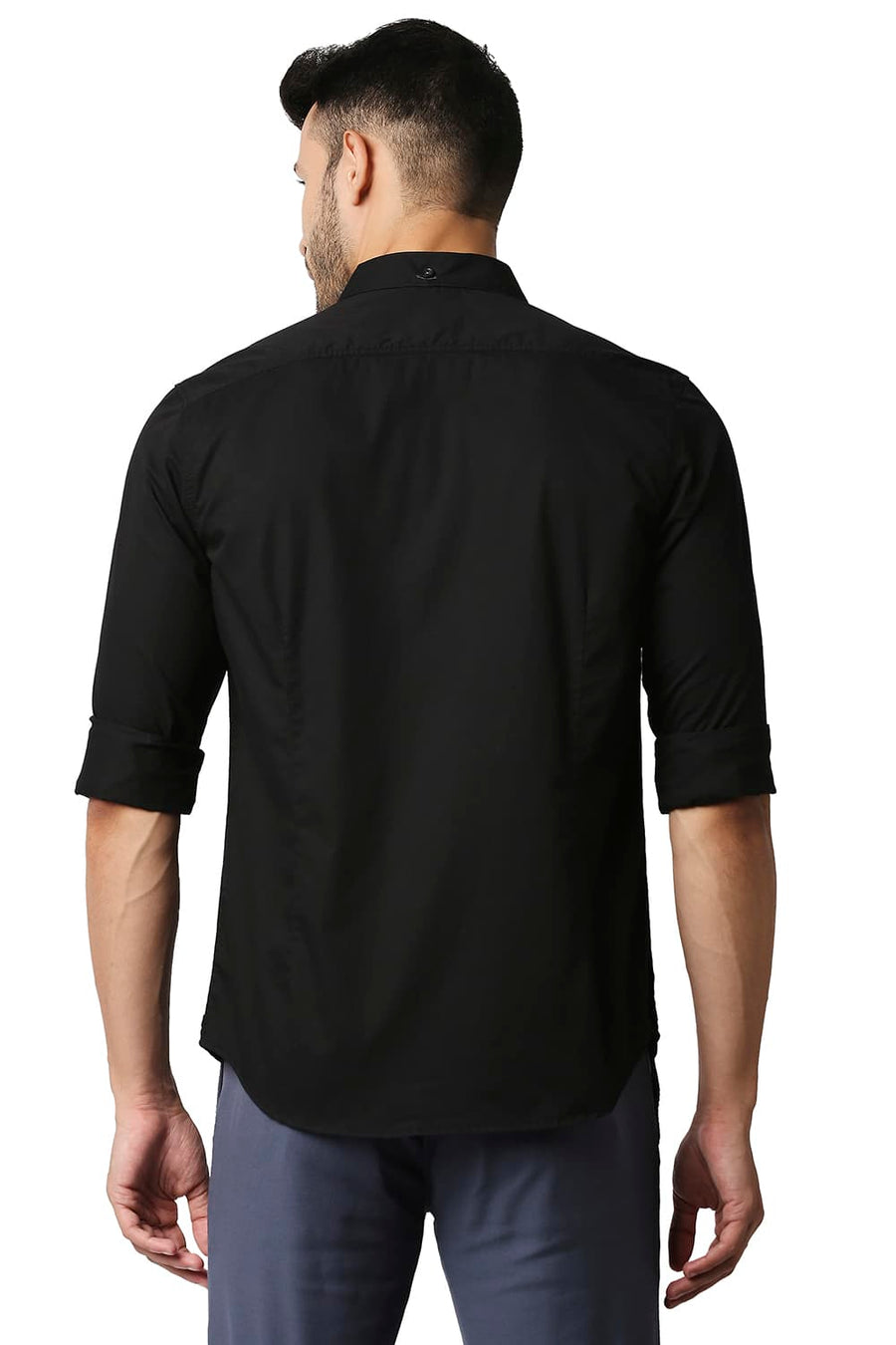 BASICS SLIM FIT ANTHRACITE BLACK TWILL SHIRT