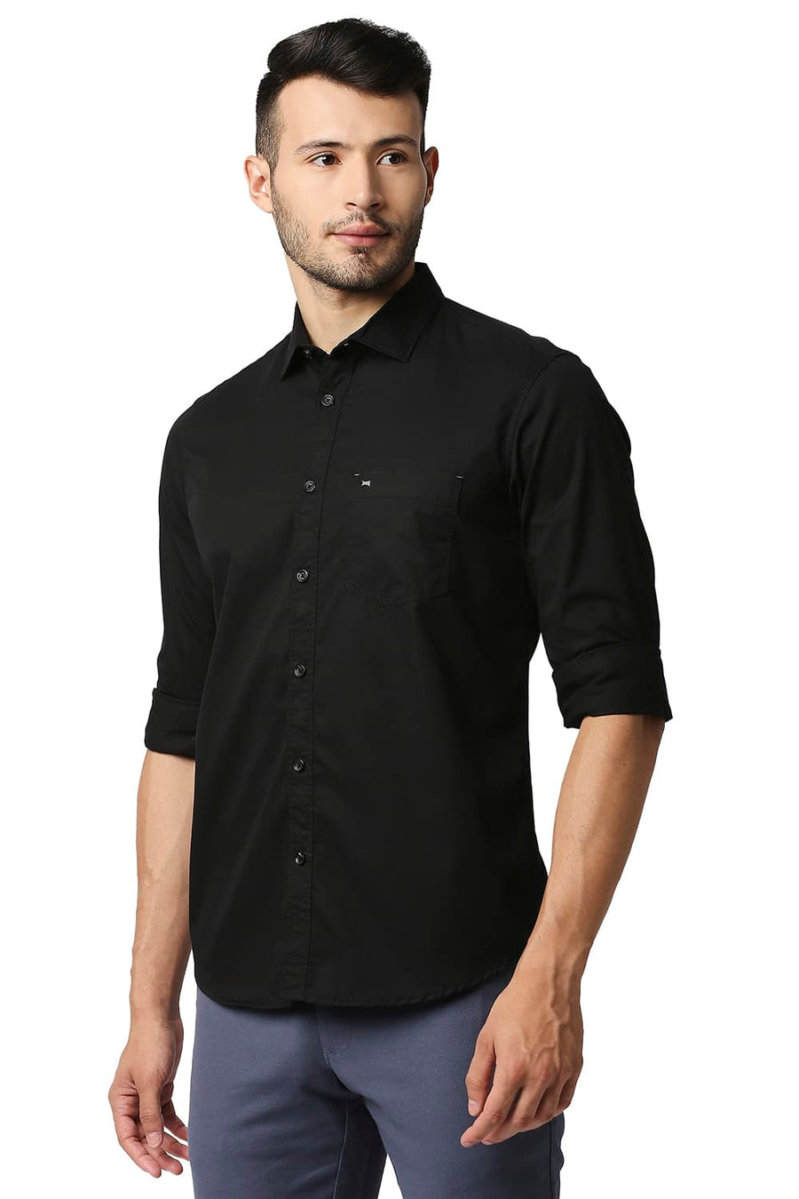 BASICS SLIM FIT ANTHRACITE BLACK TWILL SHIRT