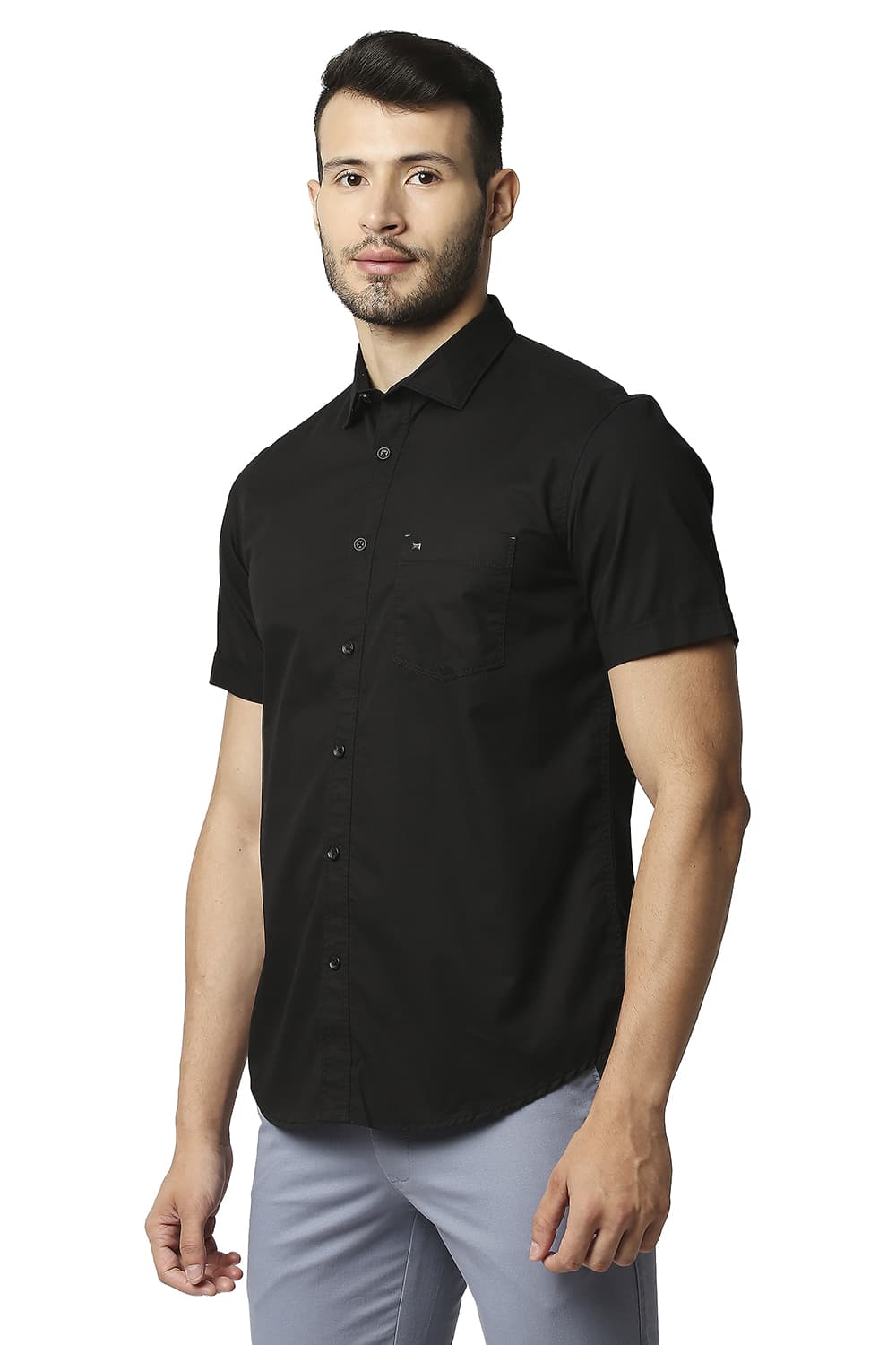 BASICS SLIM FIT TWILL HALFSLEEVES SHIRT