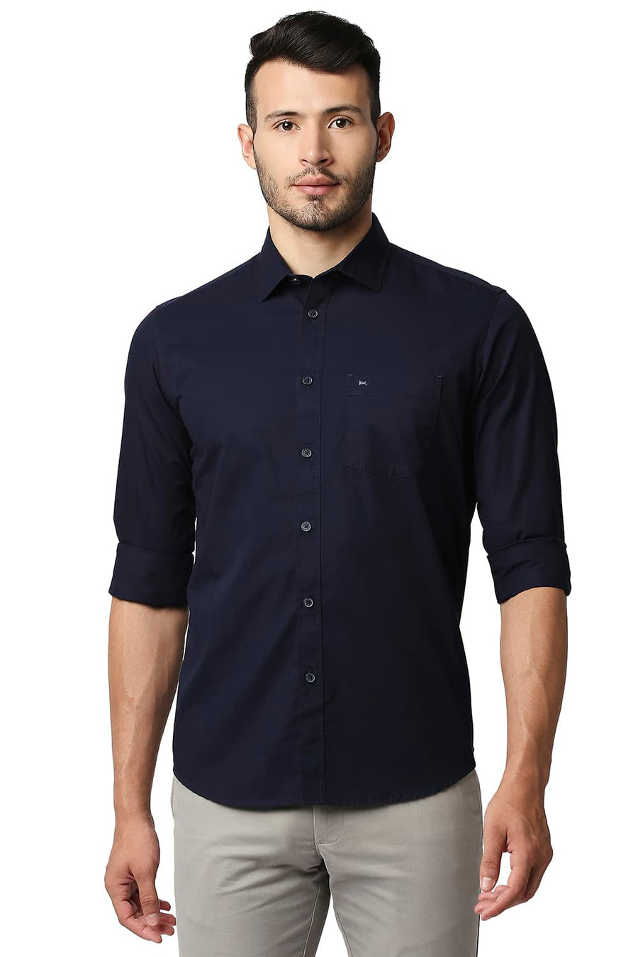 BASICS SLIM FIT NAVY IRIS TWILL SHIRT